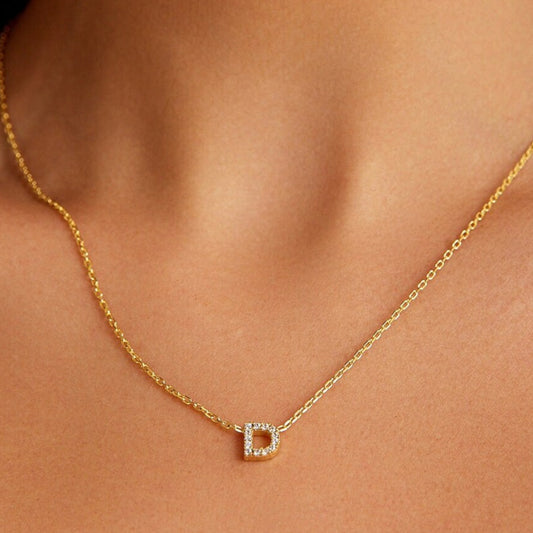 Handmade Tiny Adorable Initial Necklace, Cubic Zirconia Special Initial Necklace 925 Sterling Silver