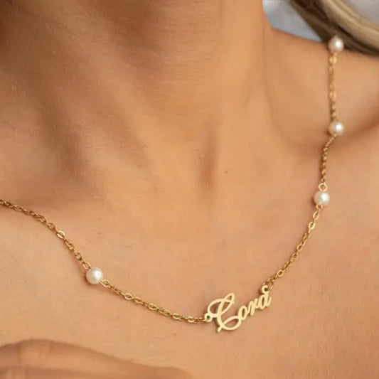 Custom Gold Pearl Name Necklace