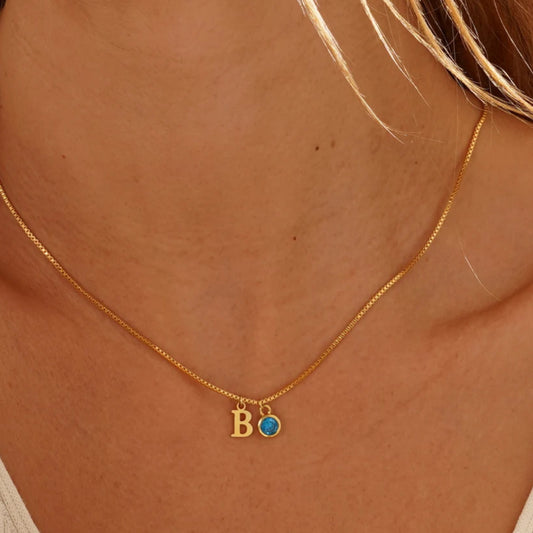 Dainty Initial Birthstone Necklace - Personalised