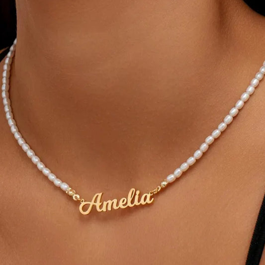 Custom 925 Sterling Silver Pearl Name Necklace