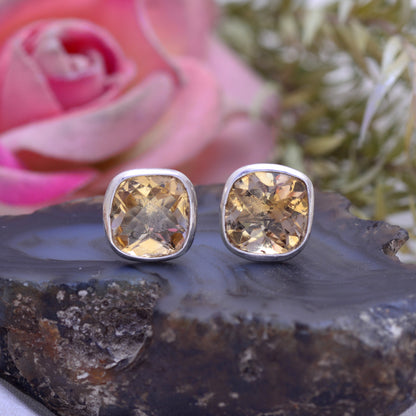 925 Sterling Silver Natural Citrine Stud Earring