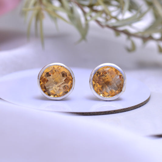 925 Sterling Silver Natural Citrine Star Stud Earring