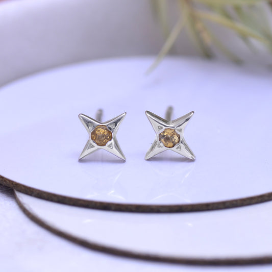 925 Sterling Silver Natural Citrine Star Stud Earring