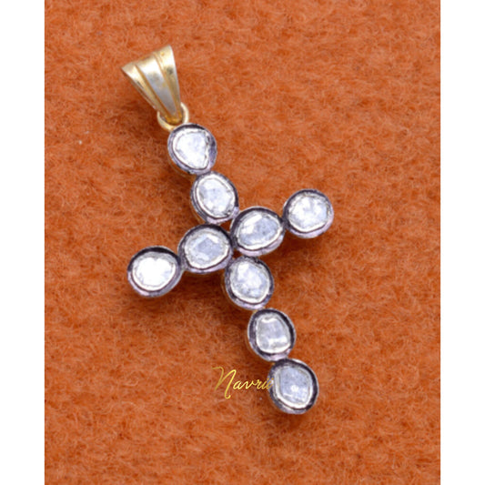 Beautiful Natural Polki & Pave Diamond Cross pendant