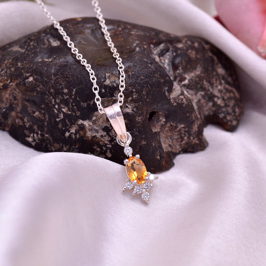 925 Sterling Silver Natural Citrine Charm Pendant, Dainty Citrine Pendant, Charm Necklace Pendant, Minimal Necklace, Tiny Charm Pendant