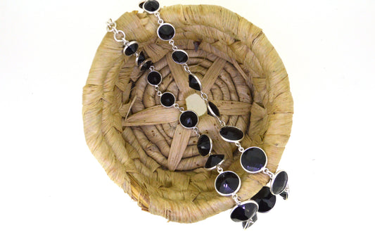 925 Sterling Silver Natural Black Onyx Tennis Necklace