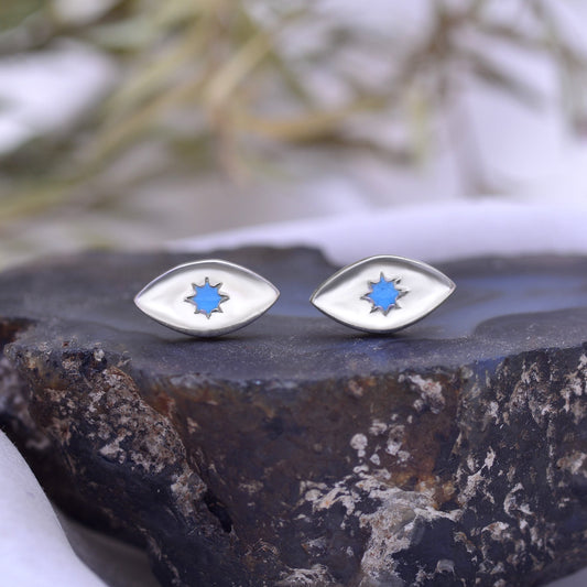 925 Sterling Silver Enamel Evil Eye Tiny Stud Earrings