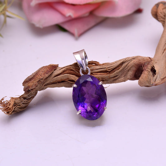 Natural Amethyst Solitaire Pendant