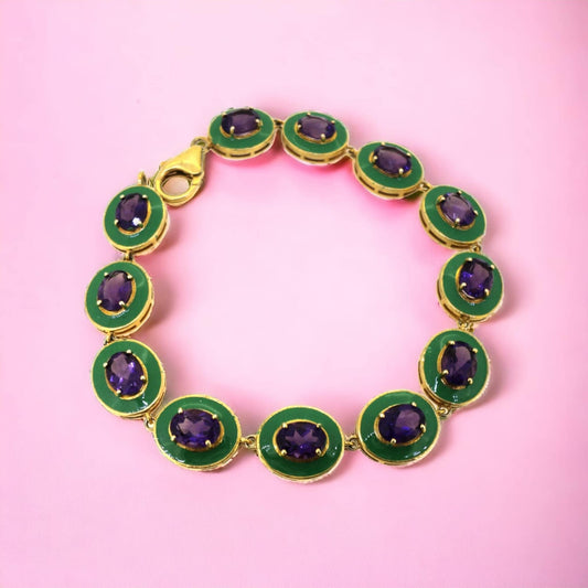 925 Sterling Silver Natural Amethyst Enamel Bracelet