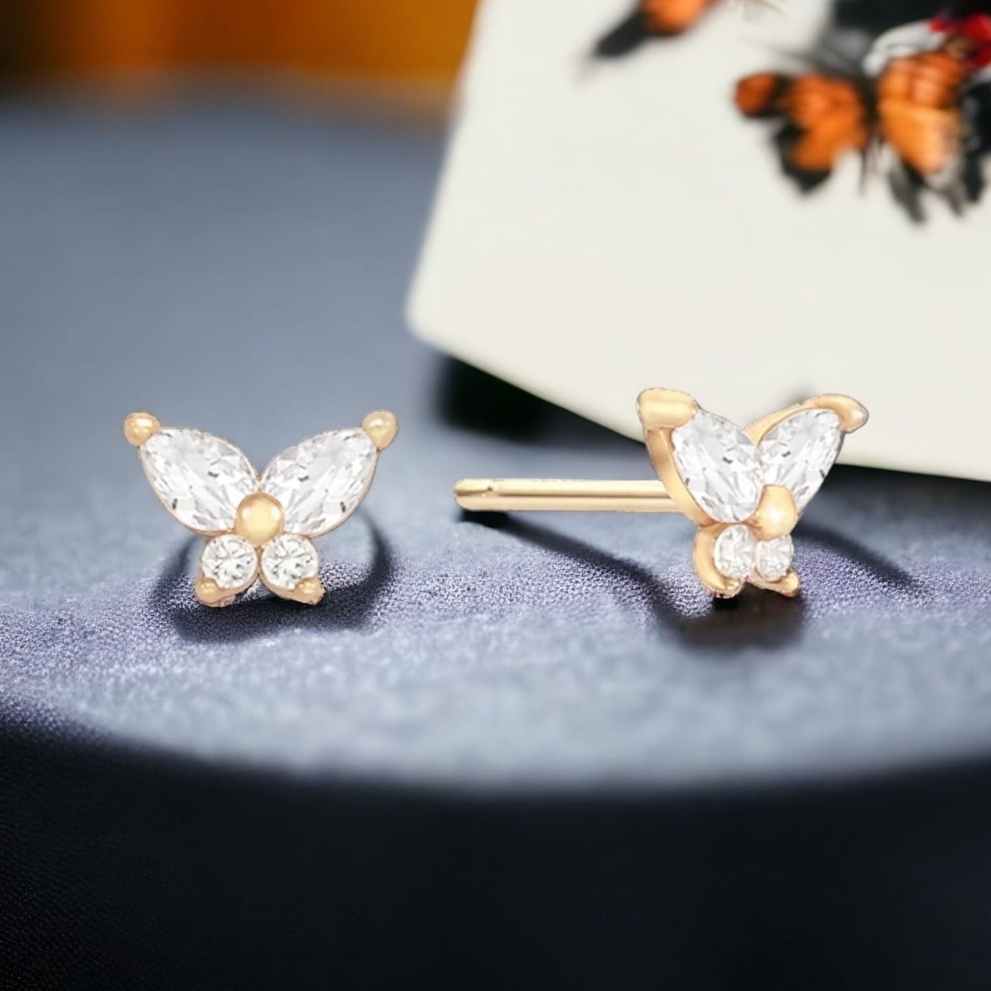 Moissanite Tiny Butterfly Stud Earrings