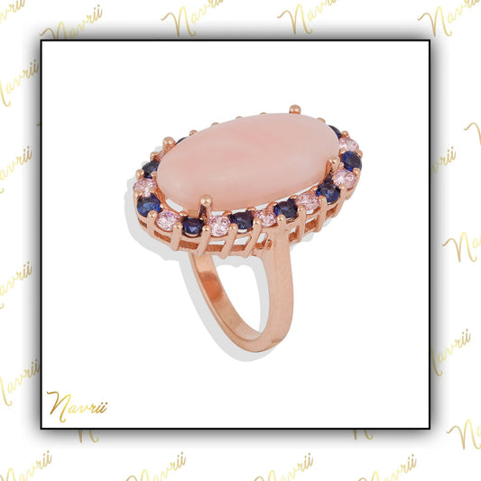 Labmade Pink Opal Ring, Oval Opal Ring