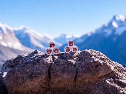 925 Sterling Silver Natural Garnet Three Stone Stud Earrings